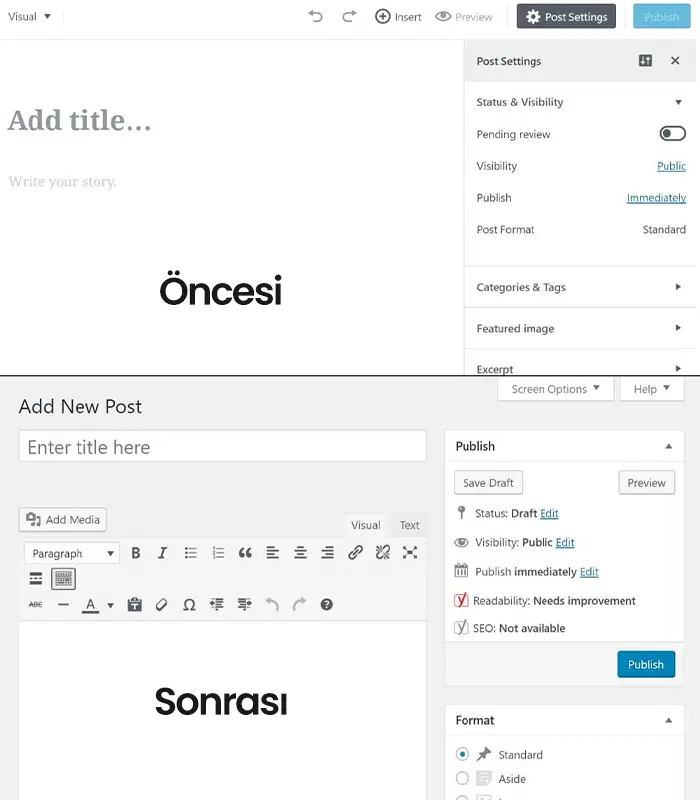 Gutenberg vs Klasik Editör